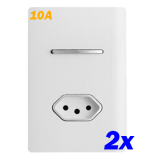 Kit 2 Interruptores Simples + Tomada 10A 4x2 - Dicompel Novara Branco Cromado